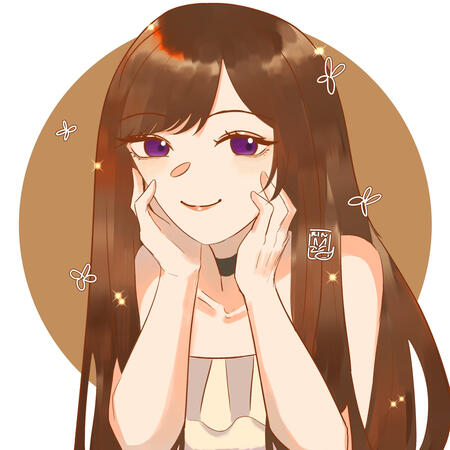 Persona art from my 'wife'. A girl with long-brown hair, black choker, and off-shoulder white dress.